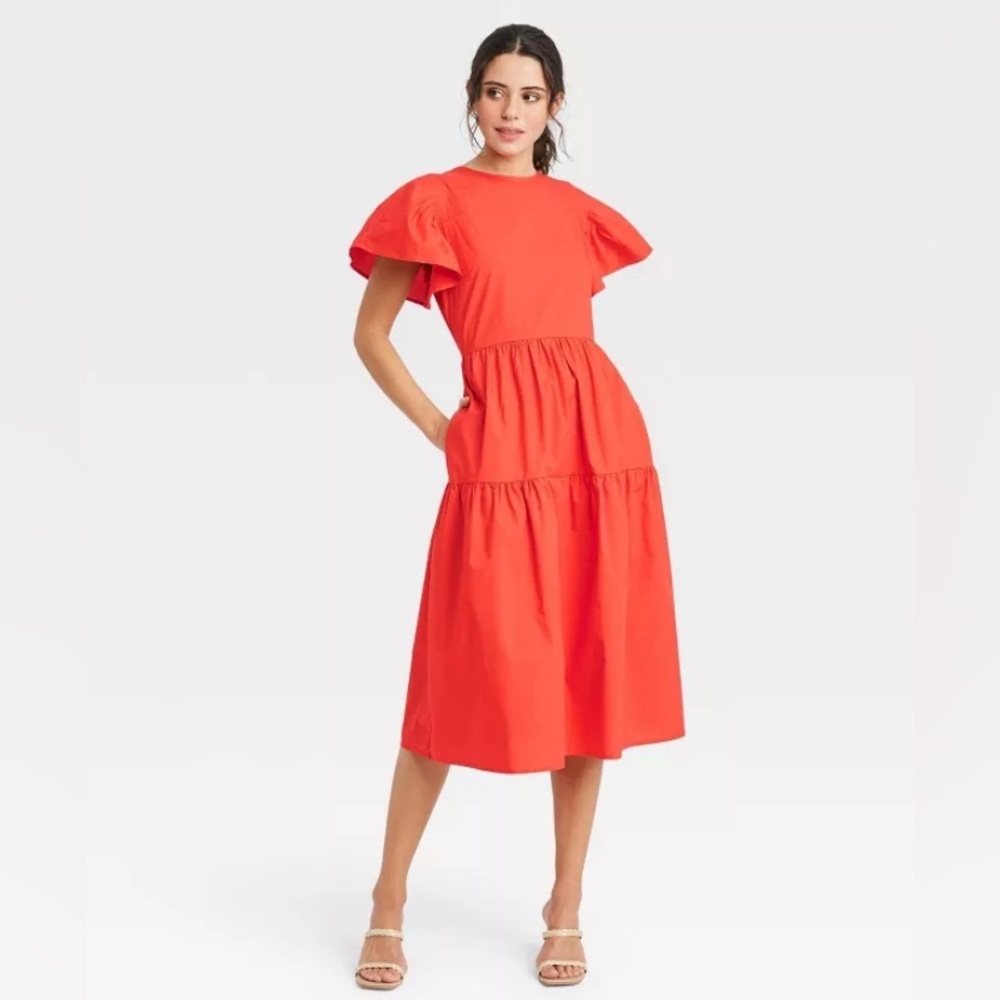 EUC Who What Wear Bold Red Midi Dress